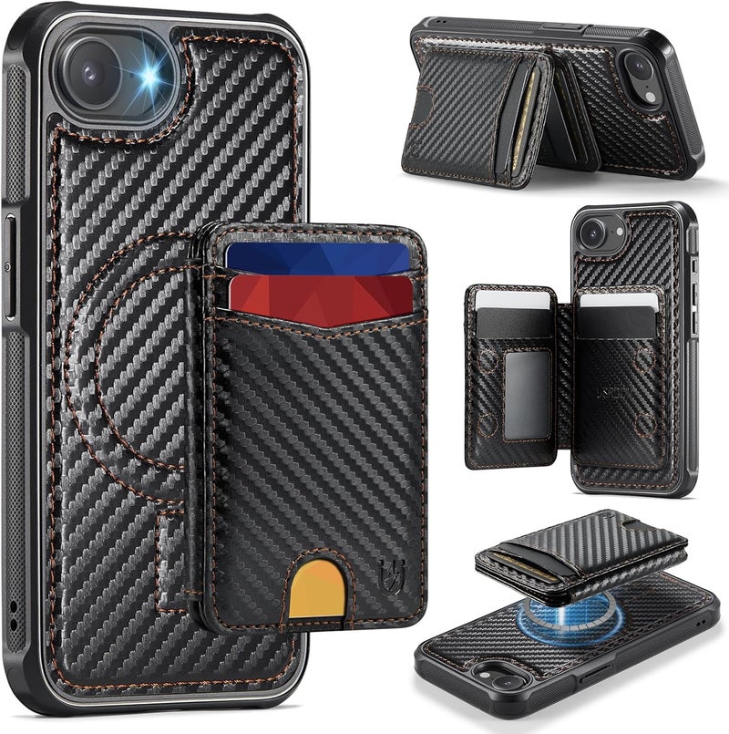 Usroom for iPhone 16e Detachable Wallet Case with Card Holder, 2 in 1 RFID Blocking Credit Slots Kickstand Shockproof Phone Wallet for iPhone 16e 6.1" Carbon Black - Image 1